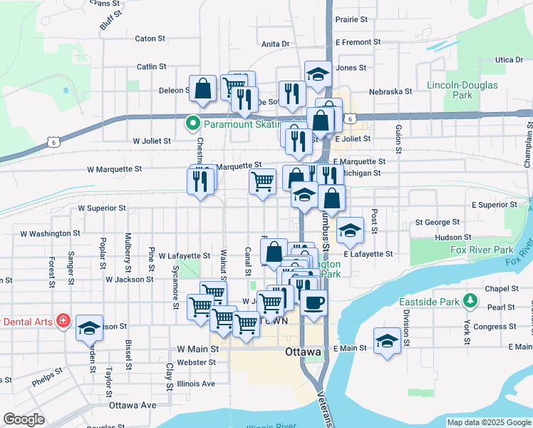 map of restaurants, bars, coffee shops, grocery stores, and more near 1118 Fulton Street in Ottawa