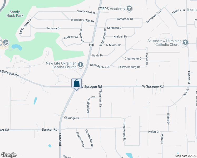 map of restaurants, bars, coffee shops, grocery stores, and more near 4700 West Sprague Road in Parma