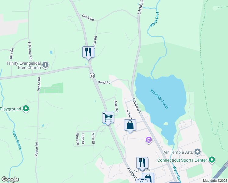 map of restaurants, bars, coffee shops, grocery stores, and more near 11 Justin Road in Woodbridge