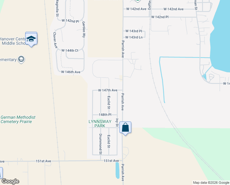 map of restaurants, bars, coffee shops, grocery stores, and more near 14706 Ivy Street in Cedar Lake