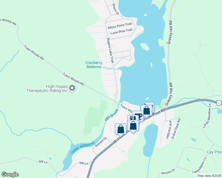 map of restaurants, bars, coffee shops, grocery stores, and more near 18 Rogers Lake Trail in Old Lyme