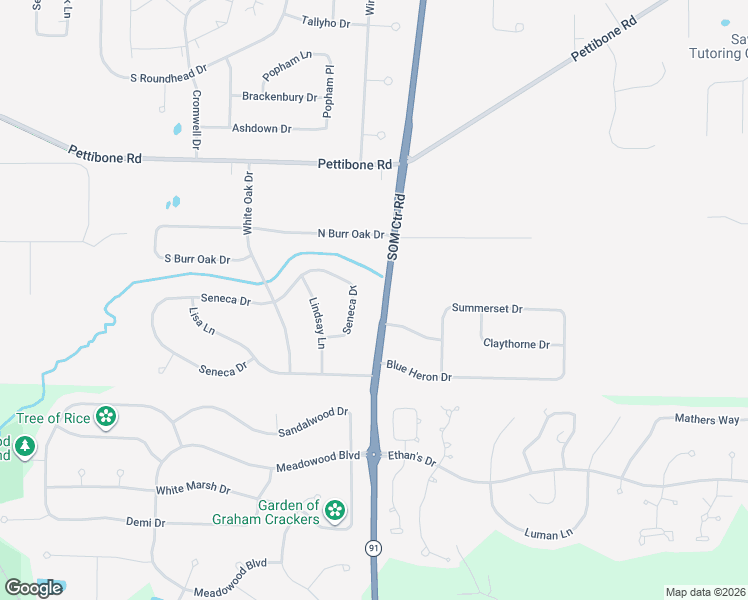 map of restaurants, bars, coffee shops, grocery stores, and more near 7610 Ohio 91 in Solon