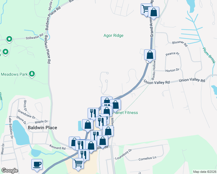 map of restaurants, bars, coffee shops, grocery stores, and more near 22 Penelope Court in Mahopac