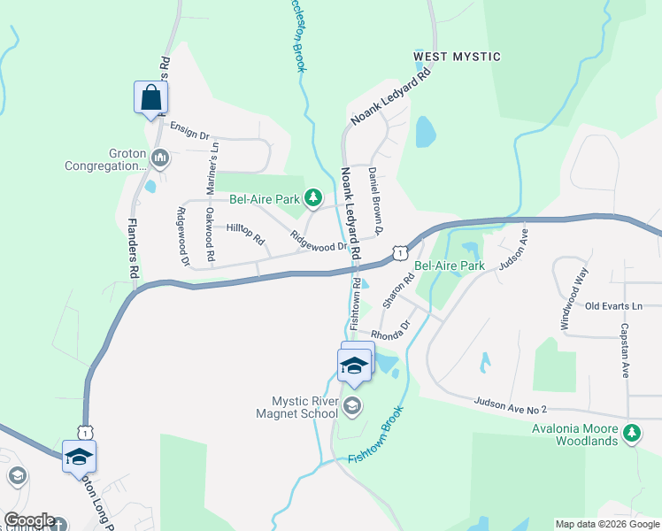map of restaurants, bars, coffee shops, grocery stores, and more near 510 New London Road in Groton