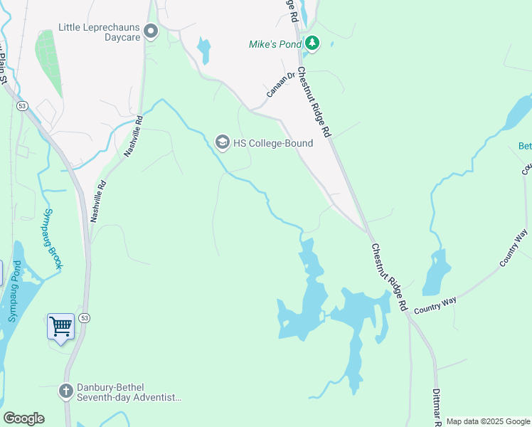 map of restaurants, bars, coffee shops, grocery stores, and more near 22 Long Meadow Lane in Bethel