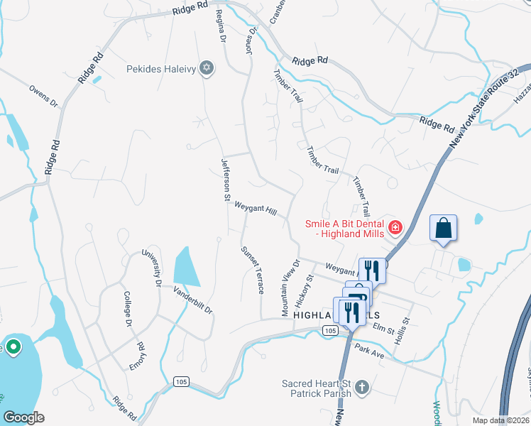 map of restaurants, bars, coffee shops, grocery stores, and more near 93 Weygant Hill in Woodbury