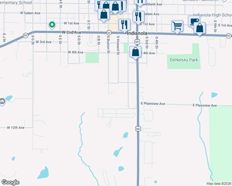 map of restaurants, bars, coffee shops, grocery stores, and more near 100 West 8th Avenue in Indianola