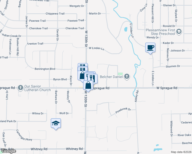 map of restaurants, bars, coffee shops, grocery stores, and more near 7841 Neil Drive in Parma