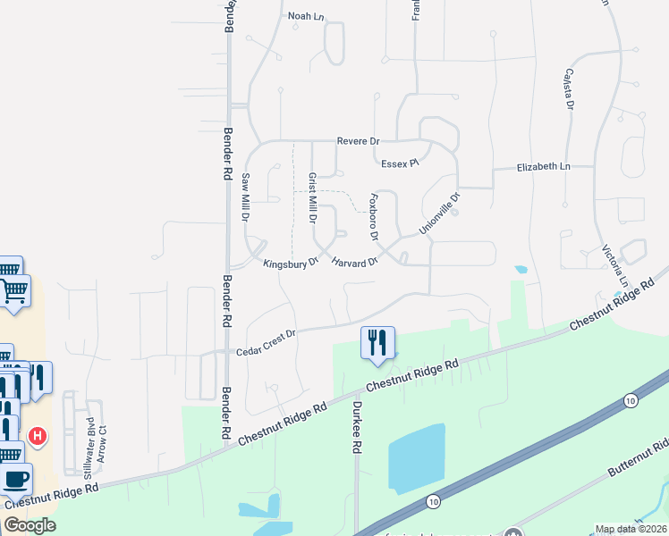 map of restaurants, bars, coffee shops, grocery stores, and more near 9472 Harvard Drive in North Ridgeville