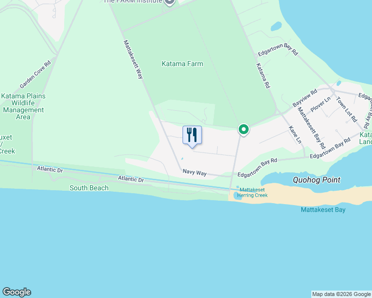 map of restaurants, bars, coffee shops, grocery stores, and more near 31 Dunes Road in Edgartown