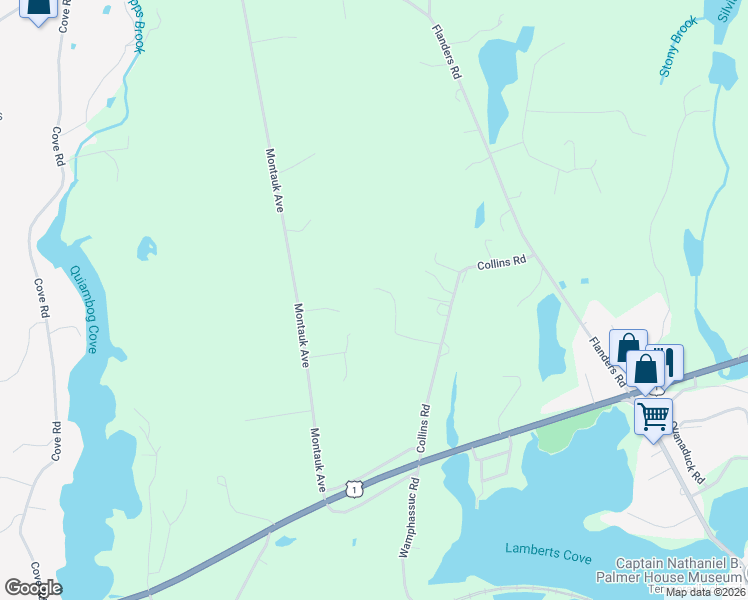 map of restaurants, bars, coffee shops, grocery stores, and more near 51 Collins Road in Stonington