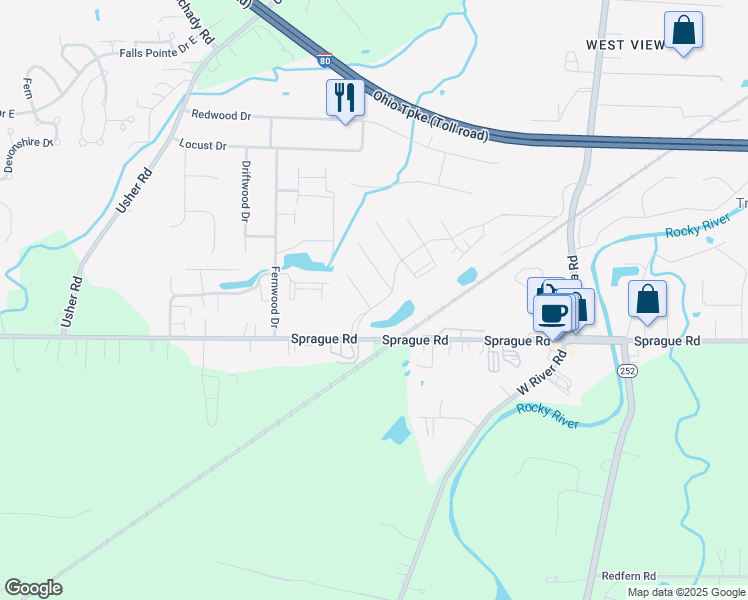 map of restaurants, bars, coffee shops, grocery stores, and more near 9999 Magnolia Drive in Olmsted Falls
