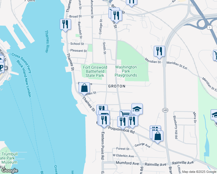 map of restaurants, bars, coffee shops, grocery stores, and more near 135 Baker Avenue in Groton
