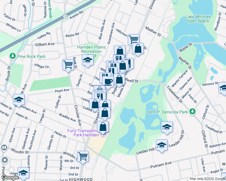 map of restaurants, bars, coffee shops, grocery stores, and more near 14 Bagley Avenue in Hamden