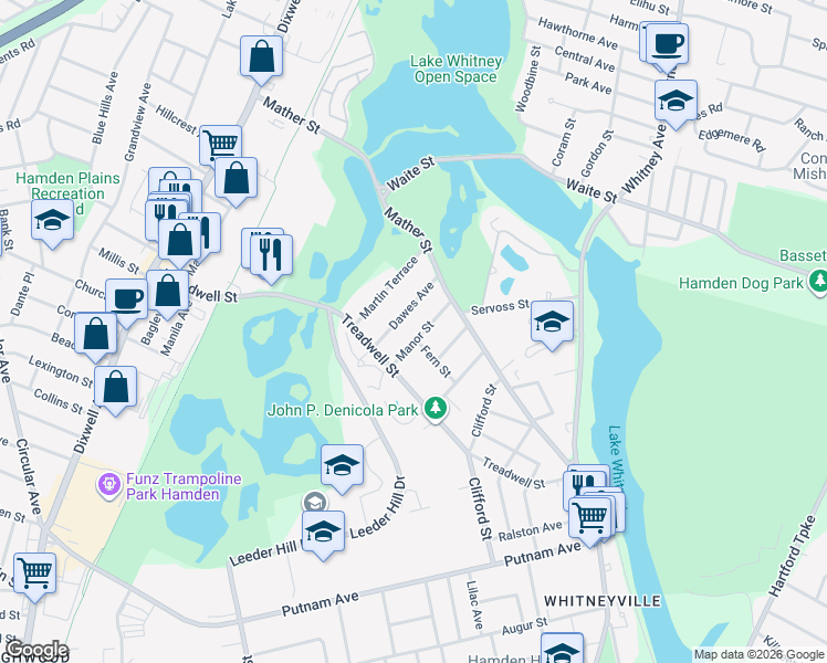 map of restaurants, bars, coffee shops, grocery stores, and more near 49 Manor Street in Hamden
