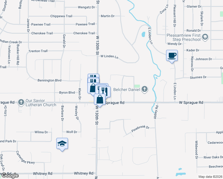 map of restaurants, bars, coffee shops, grocery stores, and more near 7841 Neil Drive in Parma
