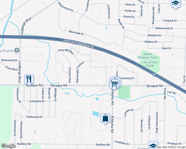 map of restaurants, bars, coffee shops, grocery stores, and more near 9785 Sugarbush Cir in Olmsted Falls