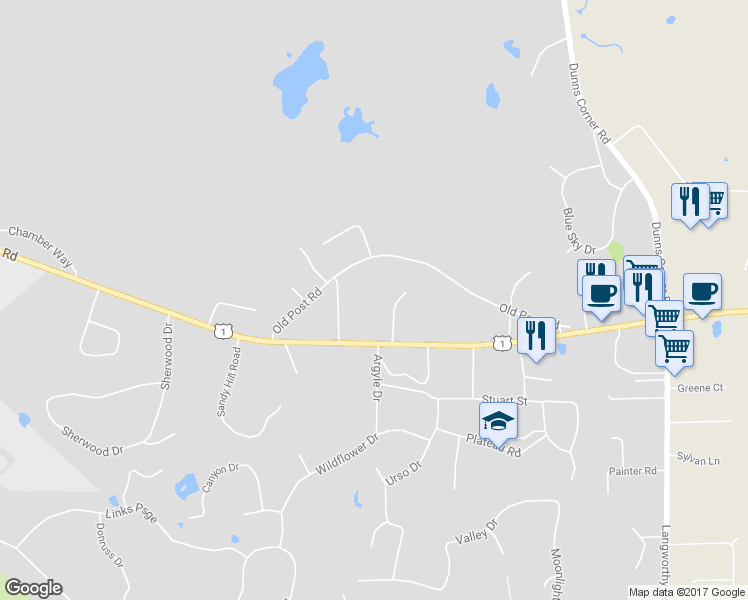 map of restaurants, bars, coffee shops, grocery stores, and more near 170 Post Road in Westerly