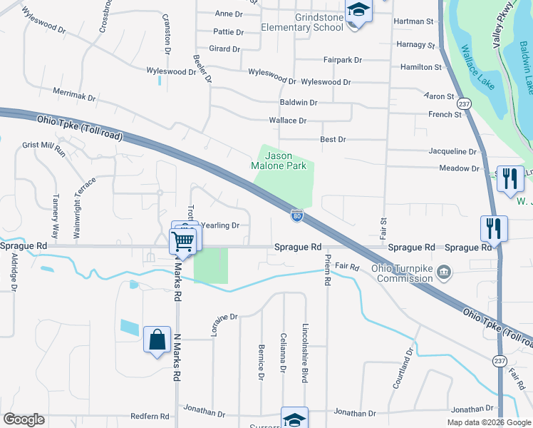 map of restaurants, bars, coffee shops, grocery stores, and more near 752 Starlite Drive in Berea