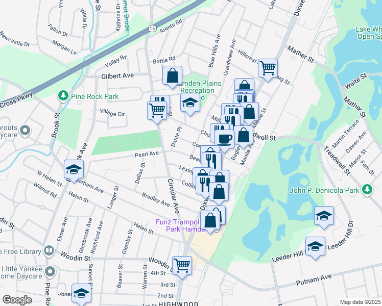 map of restaurants, bars, coffee shops, grocery stores, and more near 49 Beacon Street in Hamden
