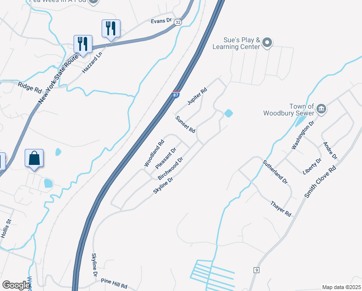 map of restaurants, bars, coffee shops, grocery stores, and more near 40 Pleasant Drive in Woodbury