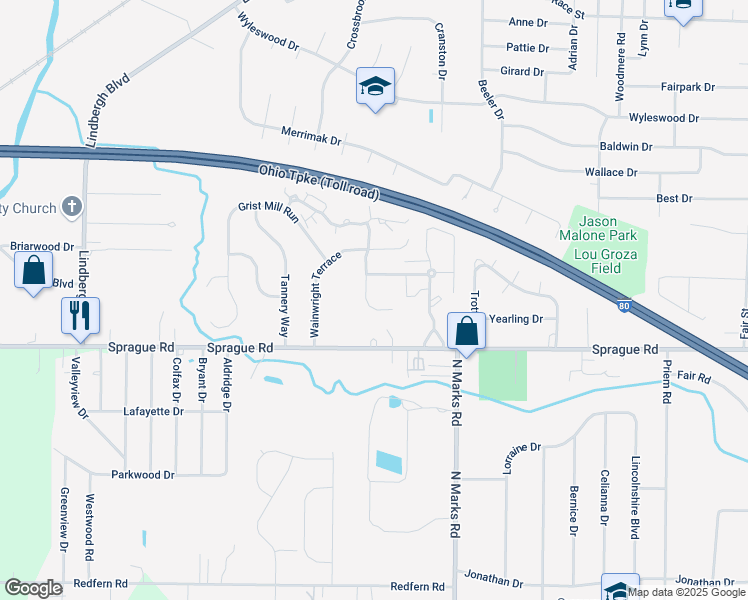 map of restaurants, bars, coffee shops, grocery stores, and more near 9785 Sugarbush Circle in Olmsted Falls