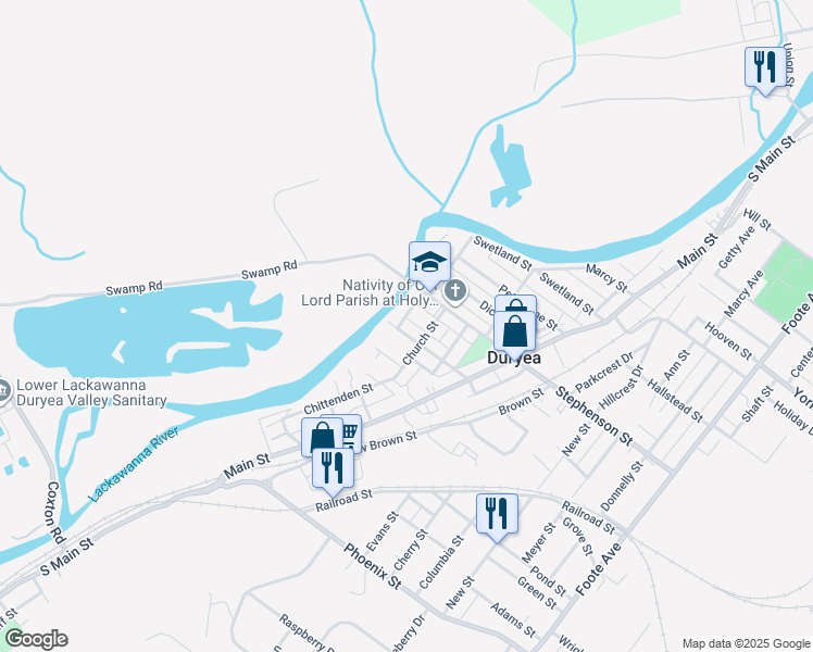 map of restaurants, bars, coffee shops, grocery stores, and more near 117 Lackawanna Ave in Duryea