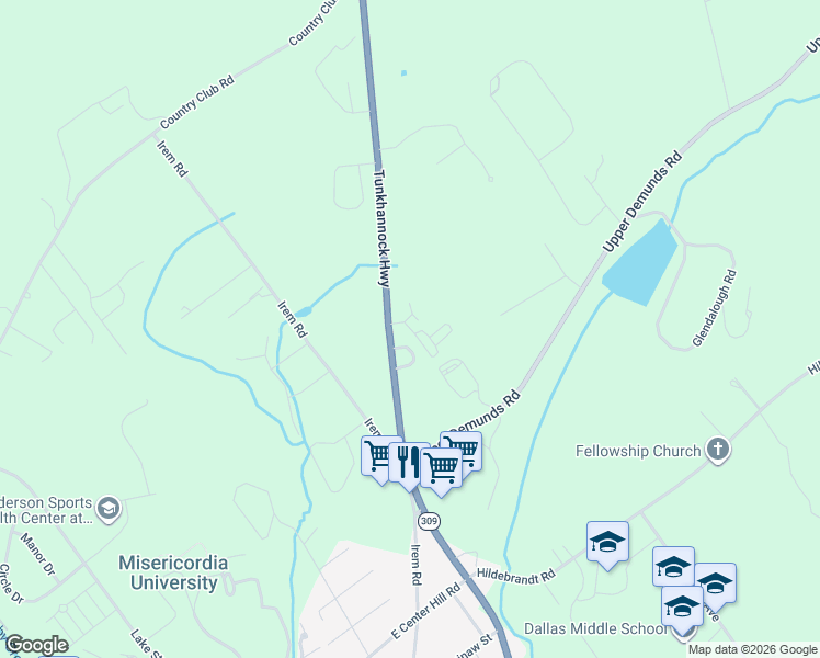 map of restaurants, bars, coffee shops, grocery stores, and more near 719-723 Tunkhannock Highway in Dallas
