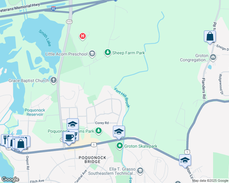 map of restaurants, bars, coffee shops, grocery stores, and more near 172 Ring Drive in Groton