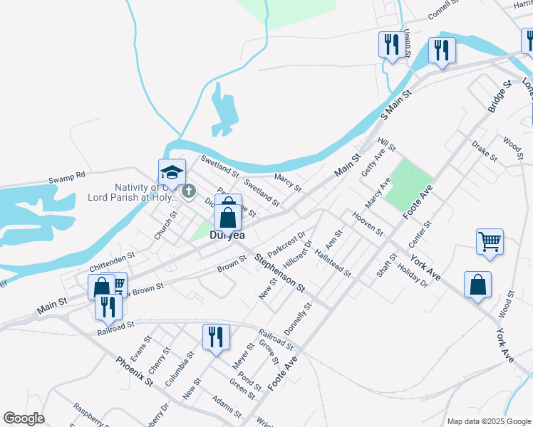 map of restaurants, bars, coffee shops, grocery stores, and more near 509-599 Main Street in Duryea