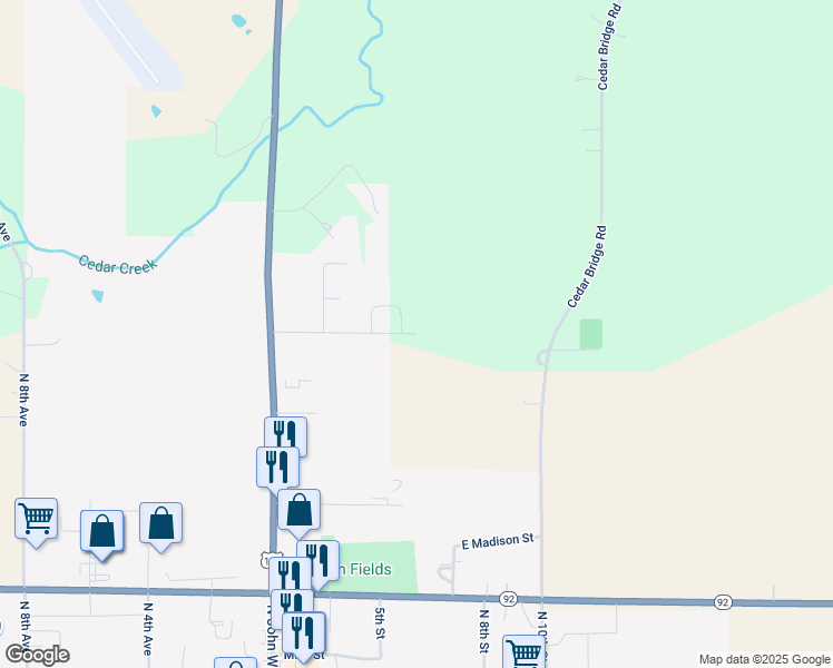 map of restaurants, bars, coffee shops, grocery stores, and more near 408 Oak Tree Drive in Winterset