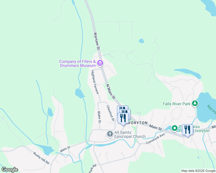 map of restaurants, bars, coffee shops, grocery stores, and more near 25 North Main Street in Essex