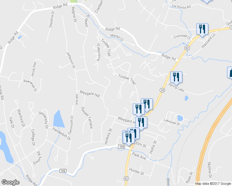 map of restaurants, bars, coffee shops, grocery stores, and more near 43 Redwood Drive in Woodbury