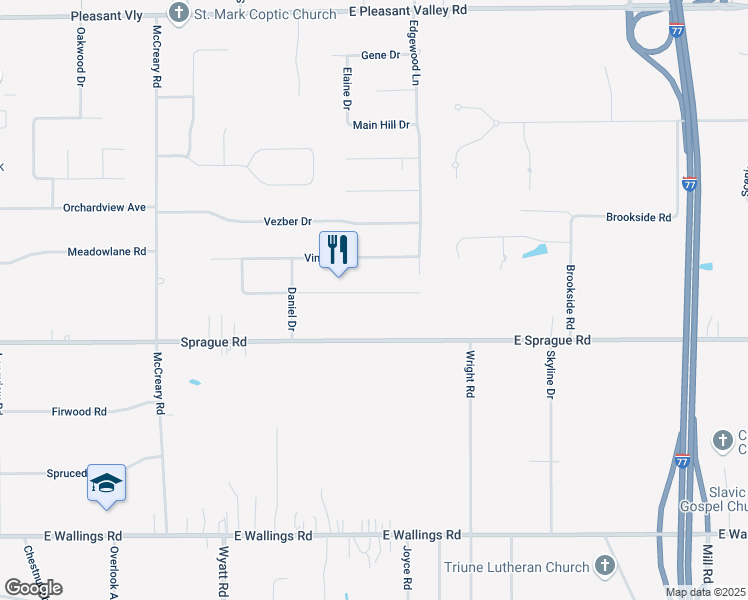 map of restaurants, bars, coffee shops, grocery stores, and more near 4384 Shelly Drive in Seven Hills