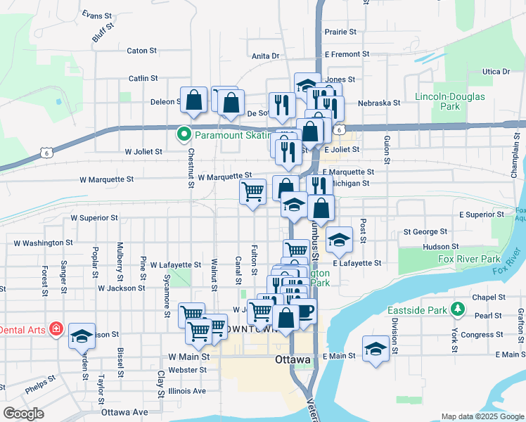 map of restaurants, bars, coffee shops, grocery stores, and more near 1118 Fulton Street in Ottawa