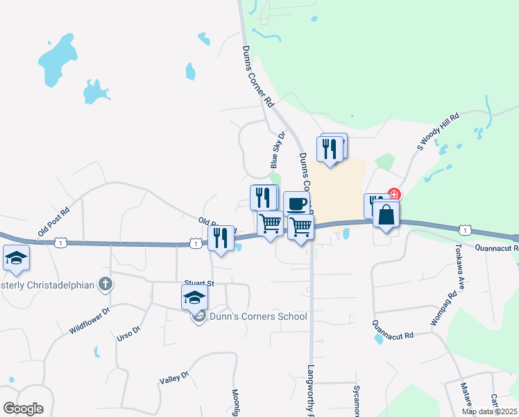 map of restaurants, bars, coffee shops, grocery stores, and more near 3 Spinnaker Landing in Westerly