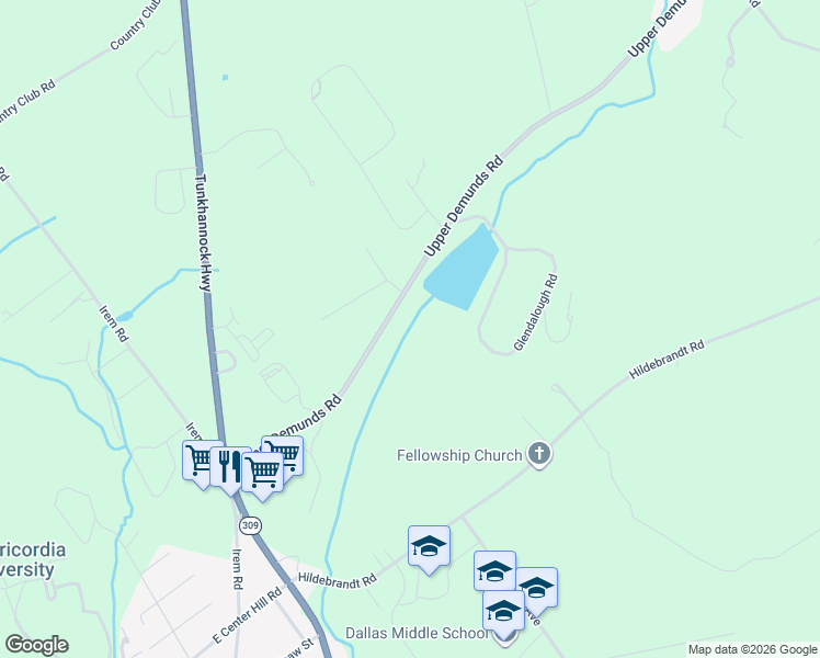 map of restaurants, bars, coffee shops, grocery stores, and more near 140 Upper Demunds Road in Dallas