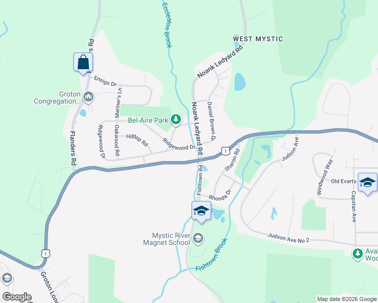 map of restaurants, bars, coffee shops, grocery stores, and more near 500 New London Road in Groton