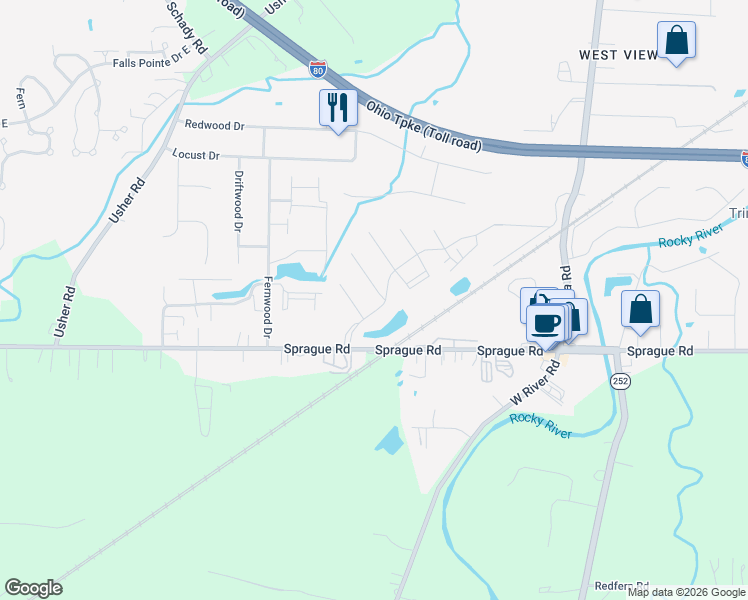 map of restaurants, bars, coffee shops, grocery stores, and more near 9999 Magnolia Drive in Olmsted Falls