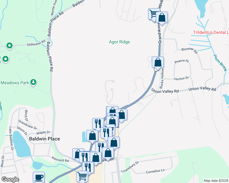 map of restaurants, bars, coffee shops, grocery stores, and more near 36 Penelope Court in Mahopac