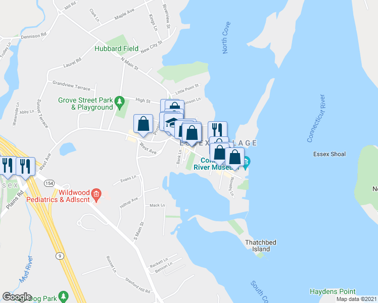 map of restaurants, bars, coffee shops, grocery stores, and more near 15 Nott Lane in Essex
