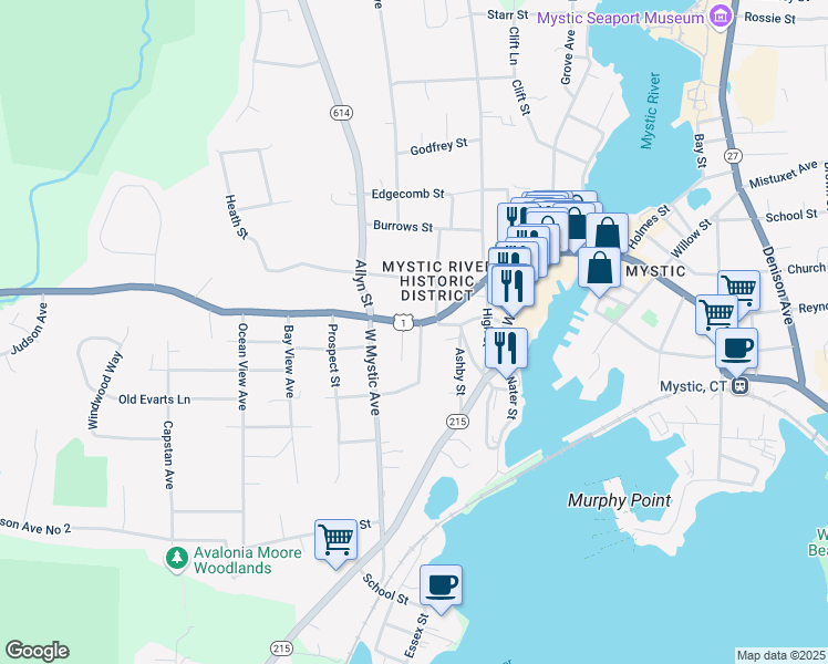map of restaurants, bars, coffee shops, grocery stores, and more near 7 Rathbun Place in Groton