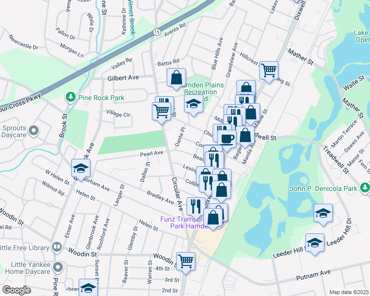 map of restaurants, bars, coffee shops, grocery stores, and more near 84 Beacon Street in Hamden