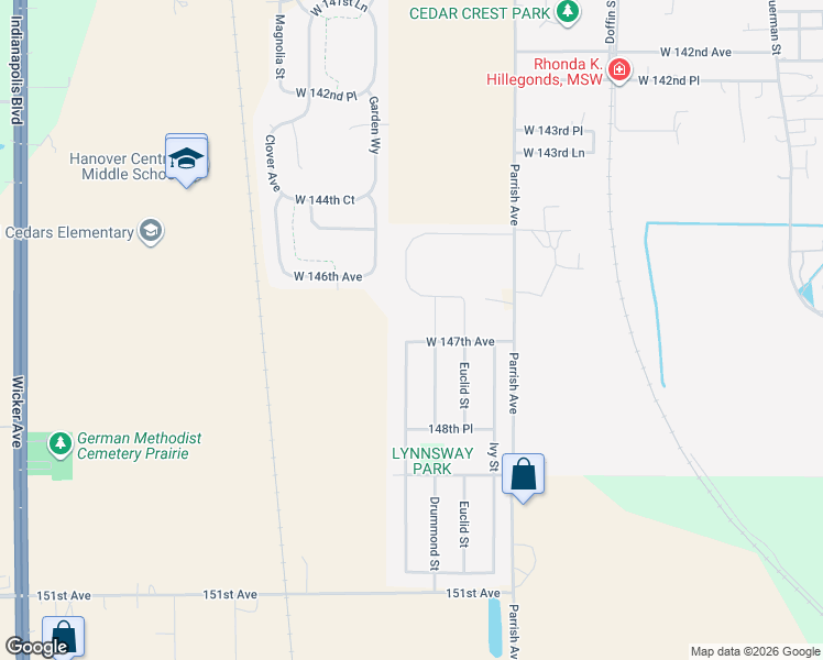 map of restaurants, bars, coffee shops, grocery stores, and more near 14709 Carey Street in Cedar Lake