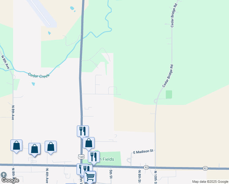 map of restaurants, bars, coffee shops, grocery stores, and more near 408 Oak Tree Drive in Winterset