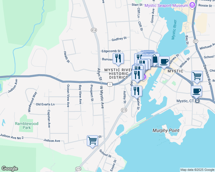 map of restaurants, bars, coffee shops, grocery stores, and more near 7 Rathbun Place in Groton