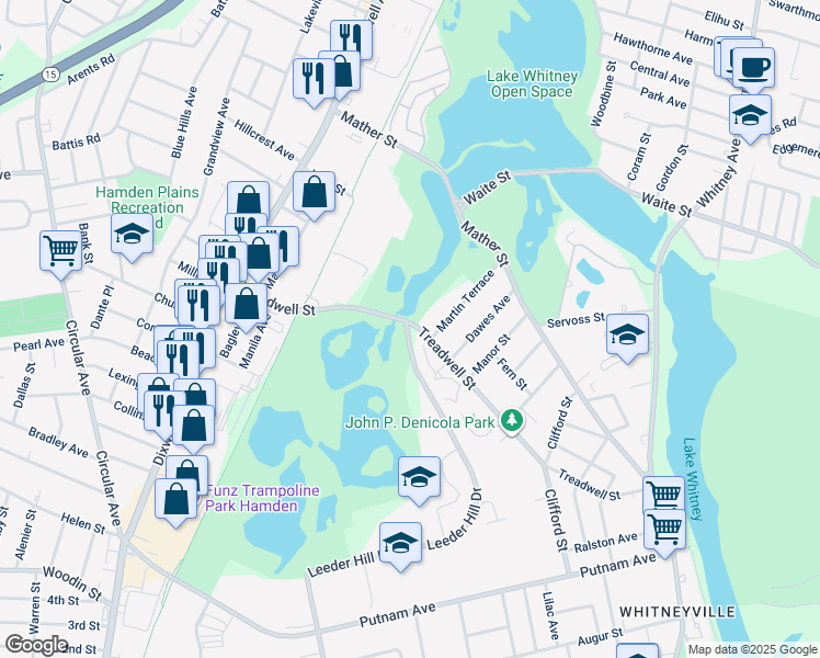 map of restaurants, bars, coffee shops, grocery stores, and more near in Hamden