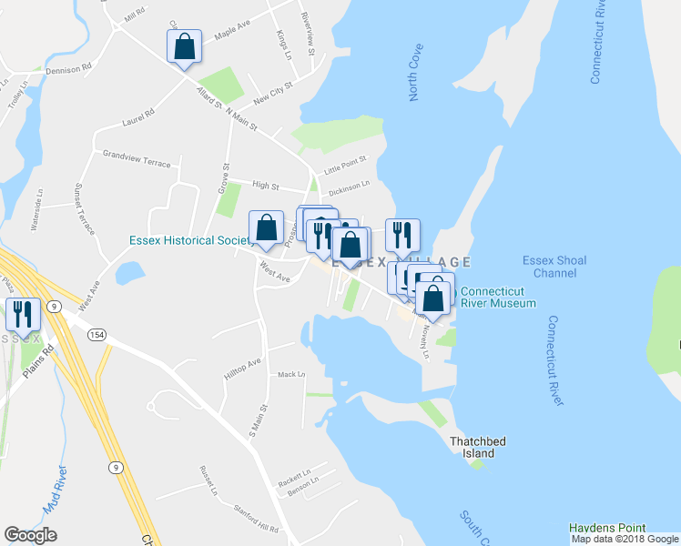 map of restaurants, bars, coffee shops, grocery stores, and more near 15 Nott Lane in Essex