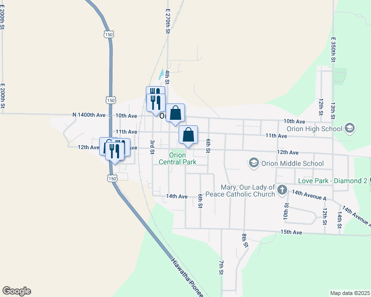 map of restaurants, bars, coffee shops, grocery stores, and more near 1208 5th Street in Orion