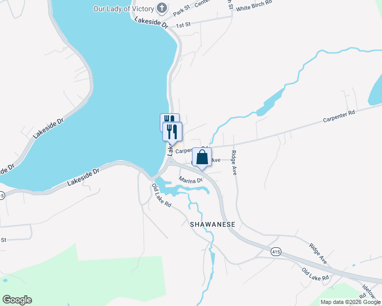 map of restaurants, bars, coffee shops, grocery stores, and more near 20 Hillside Avenue in Harveys Lake